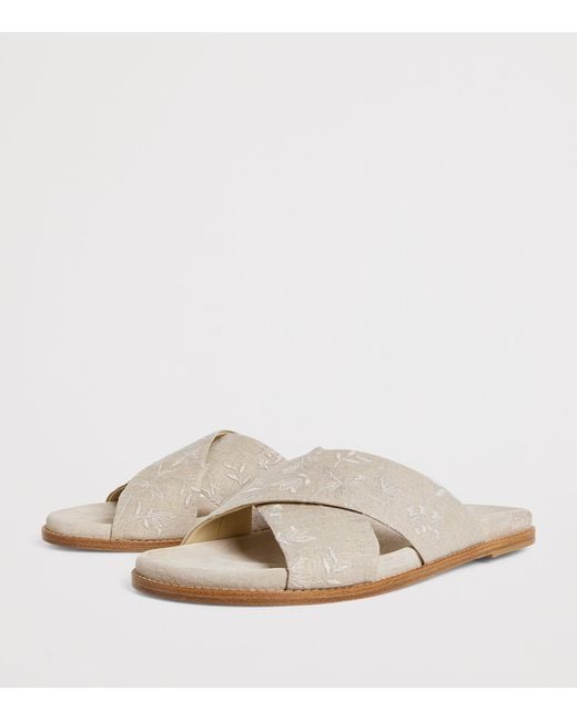 Eleventy White Embroidered Crossover Slides