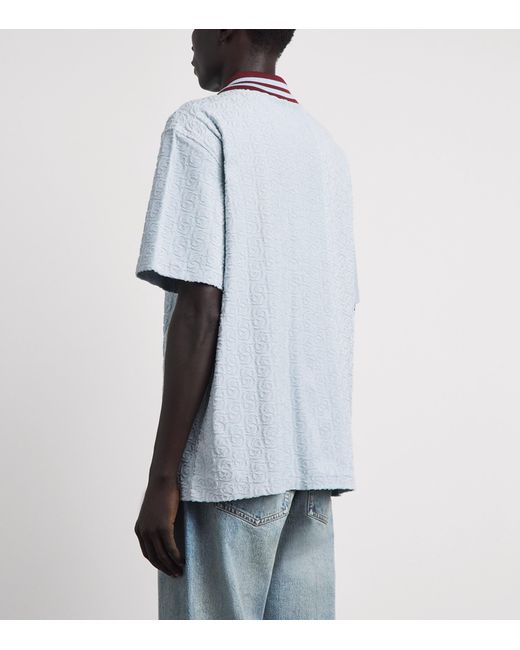 Drole de Monsieur Blue Cotton Monogram Short-Sleeve Shirt for men
