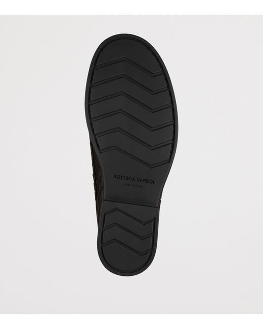 Bottega Veneta Black Leather Intrecciato Lace-Up Loafers for men