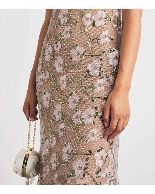 Self-Portrait Natural Sequin-Embellished Rhinestone Maxi Dress