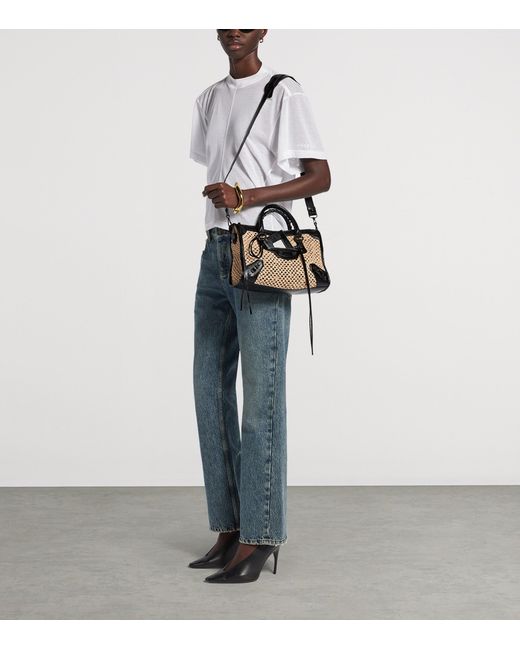 Balenciaga Black Small Raffia-Lambskin Le City Top-Handle Bag