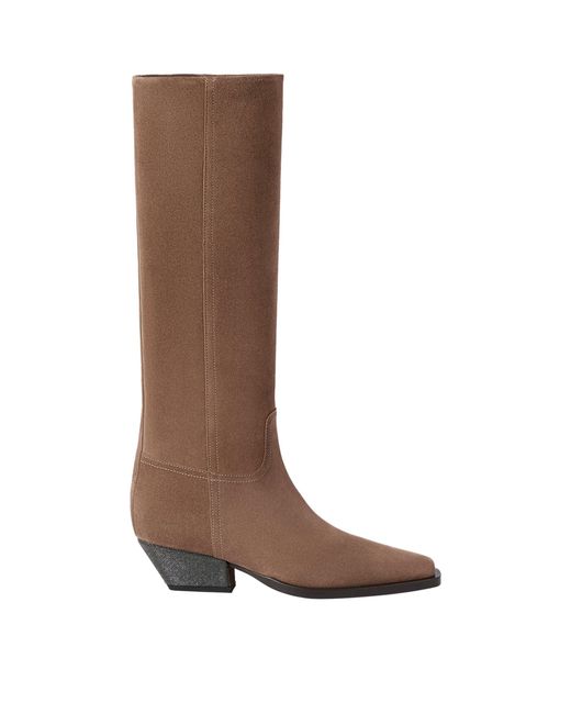 Brunello Cucinelli Brown Suede Monili-Heel Knee-High Boots 50