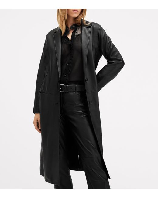 AllSaints Black Leather Aire Coat