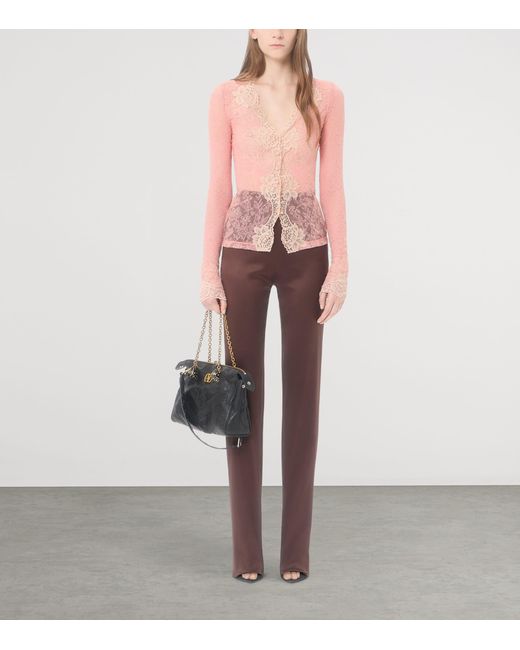Valentino Pink Lace V-Neck Cardigan