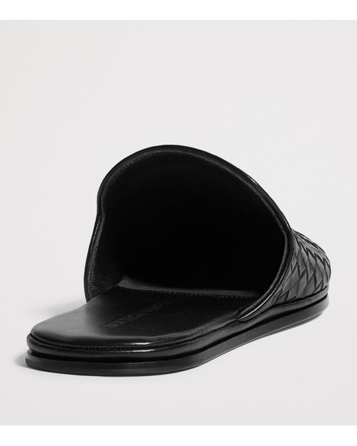 Bottega Veneta Black Leather Intrecciato Slippers