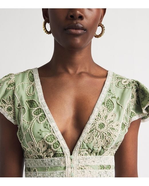 Alice + Olivia Green Embroidered Keeley Blouse