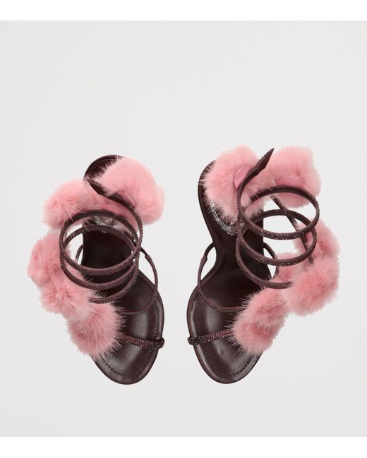 Rene Caovilla Pink Embellished Pom-Pom Heeled Sandals 105