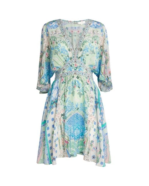 Camilla Blue Silk Embellished Mini Dress