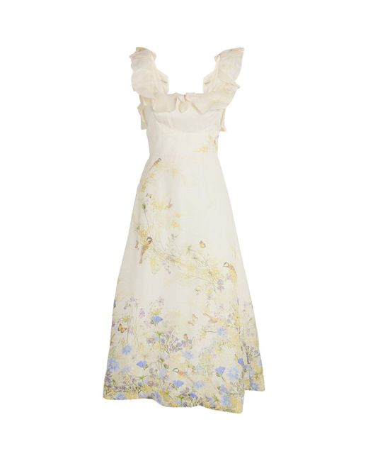 Zimmermann White Linen-silk Floral Harmony Dress