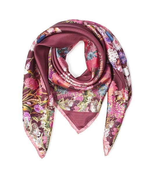 Aspinal Red Silk Floral Scarf
