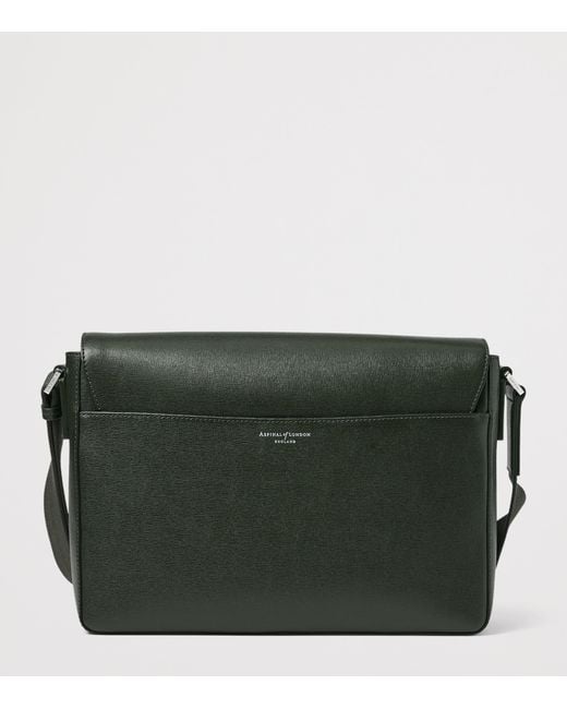 Aspinal Black Leather Reporter Messenger Bag for men