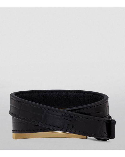 Saint Laurent Black Croc-embossed Leather Buckled Bracelet