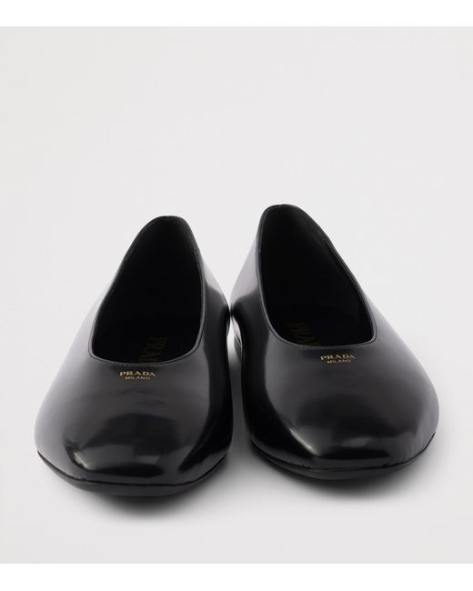 Prada Black Leather Logo Ballet Flats