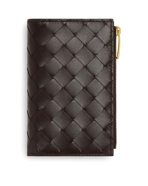 Bottega Veneta Gray Leather Intrecciato Bifold Card Holder