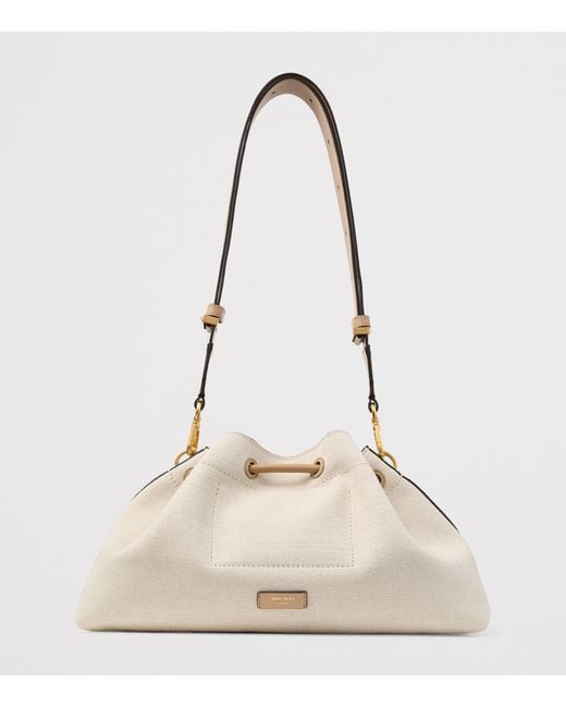 Jimmy Choo Natural Medium Recycled Canvas Cinch Bucket Bag