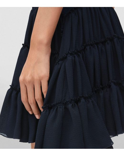 Loewe Blue Silk Ruffled Mini Skirt
