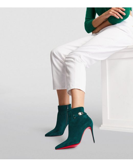 Christian Louboutin Lock So Kate Booty Suede Ankle Boots 100 in Green Lyst