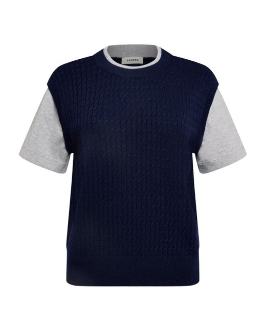 Sandro Blue Wool-Cashmere Sweater