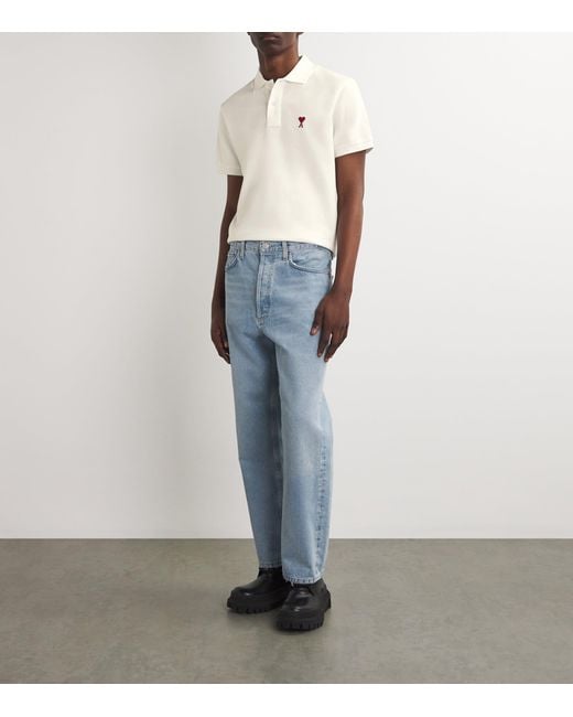 AMI White Organic Cotton Ami De Coeur Polo Shirt for men