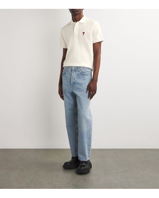 AMI White Organic Cotton Ami De Coeur Polo Shirt for men