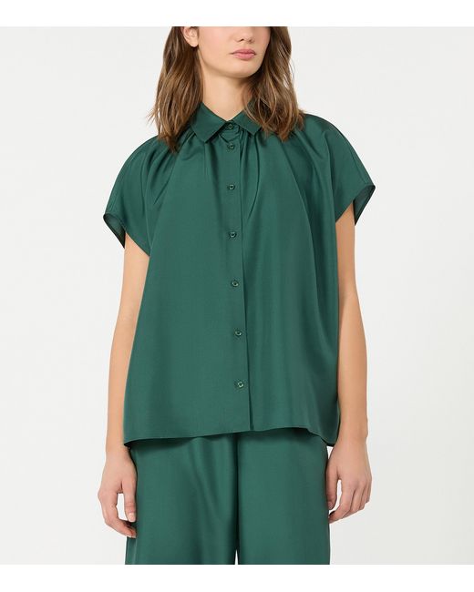 Weekend by Maxmara Green Silk Gathered Shirt