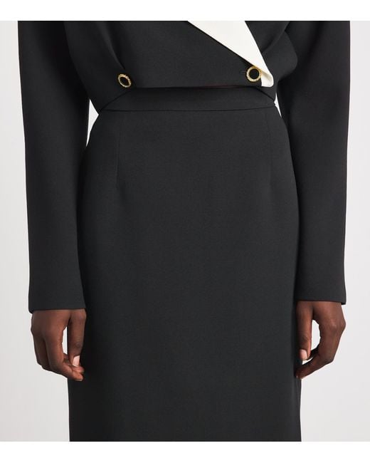 Alessandra Rich Black Virgin Wool-Blend Midi Pencil Skirt