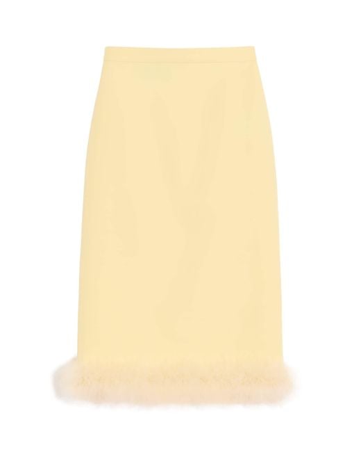 Valentino Yellow Virgin Wool-Silk Trimmed Midi Skirt