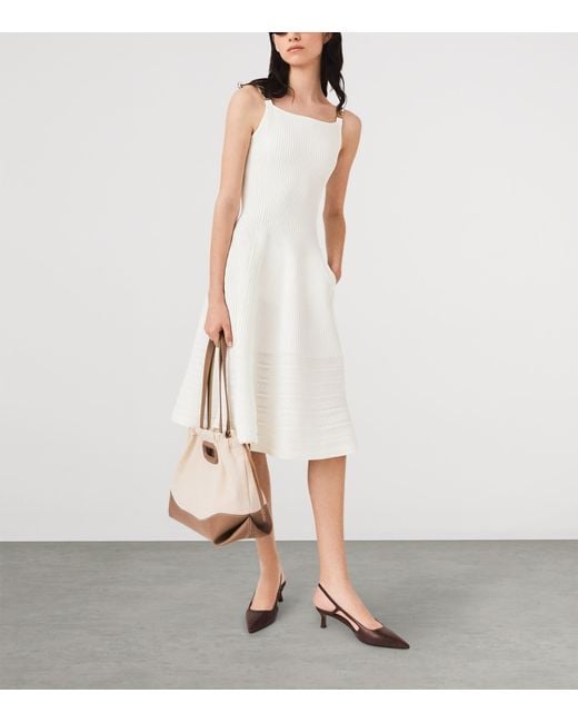 Maje White Embellished Knit Midi Dress