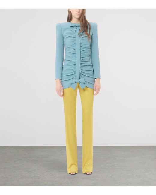 Valentino Yellow Silk-Blend Straight Trousers