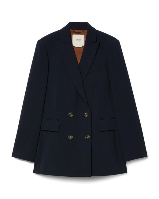 Marina Rinaldi Blue Cady Double-Breasted Blazer