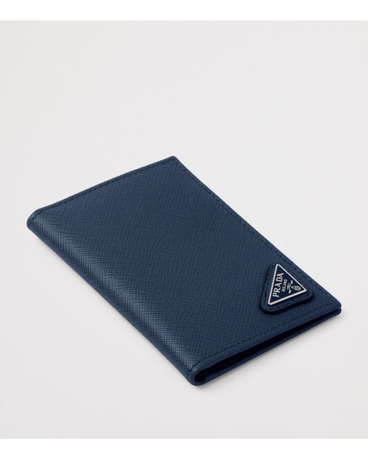 Prada Blue Saffiano Leather Bi-Fold Card Holder for men