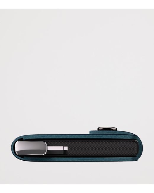 Secrid Blue Leather Embossed Lines Miniwallet for men