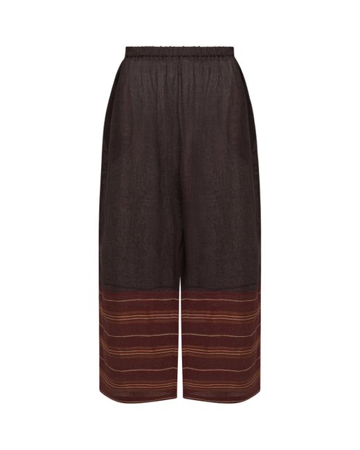 Tory Burch Brown Linen Stripe Wide-Leg Trousers