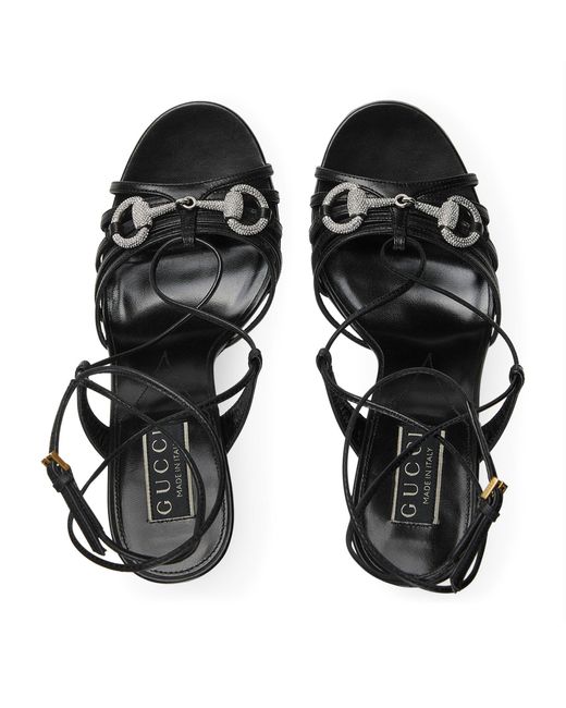 Gucci Black Leather Horsebit Heeled Sandals
