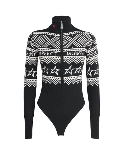Perfect Moment Black Merino Wool Intarsia-Knit Bodysuit