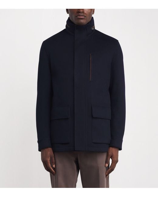 Paul & Shark Blue Cashmere Padded Hybrid Coat for men