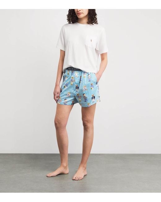 Polo Ralph Lauren Blue Cotton Polo Bear Logo Pyjama Shorts