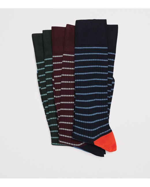 Harrods Green Cotton-Blend Stripe Ribbed Socks for men