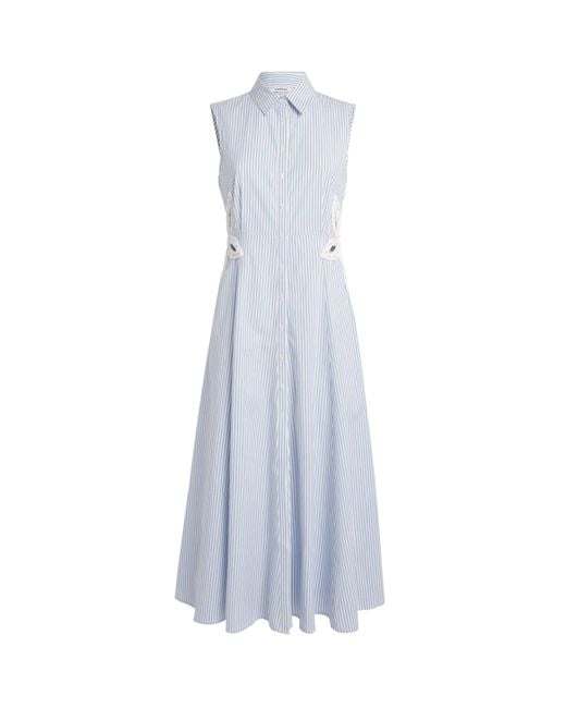 Sandro Blue Cotton-Blend Embroidered Midi Dress
