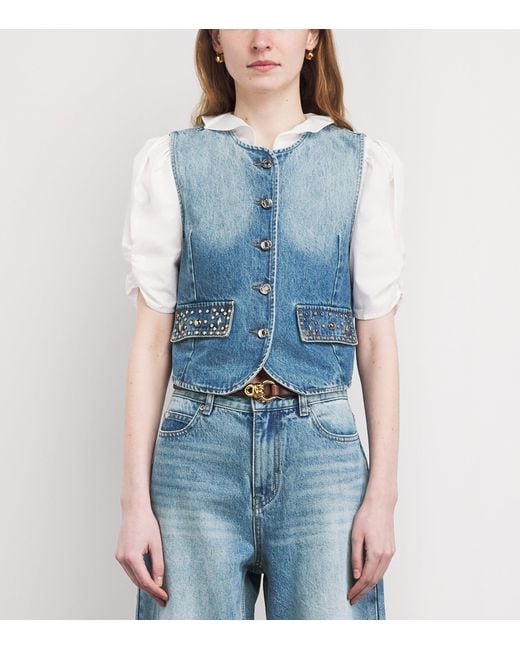 Sandro Blue Embellished Denim Waistcoat