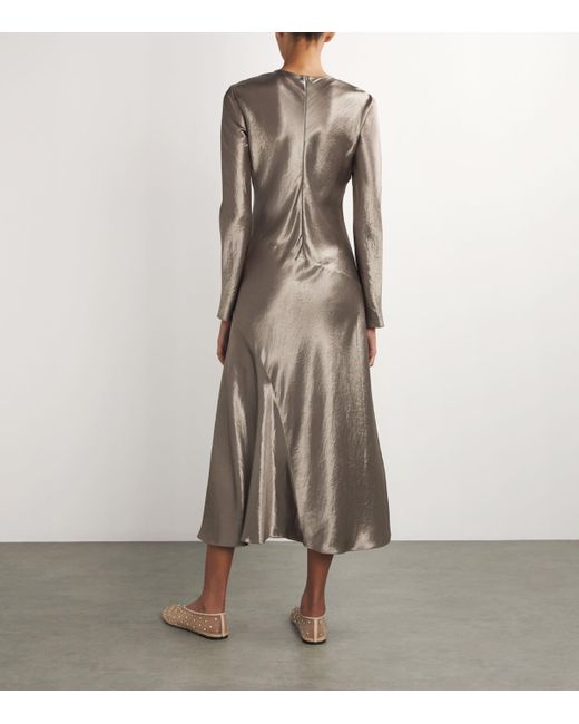 Max Mara Satin Long-Sleeve Midi Dress in Brown | Lyst