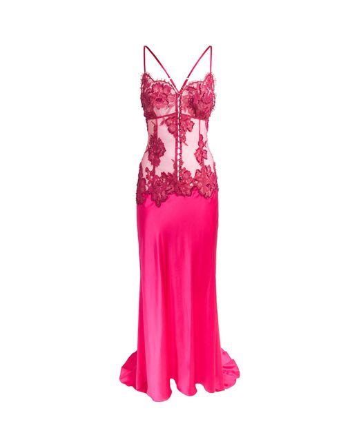 Rosamosario Pink Silk-Lace Cherry Orchard Slip Dress