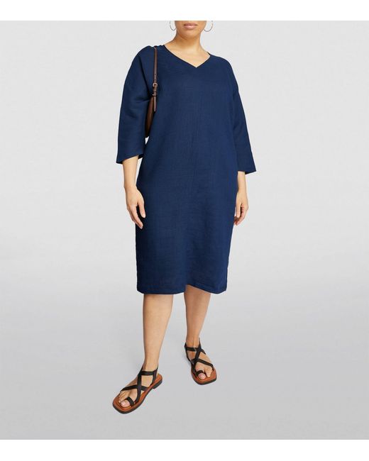 Marina Rinaldi Blue Linen Tunic Midi Dress