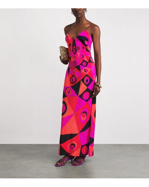 Emilio Pucci Pink Silk Occhi Maxi Dress