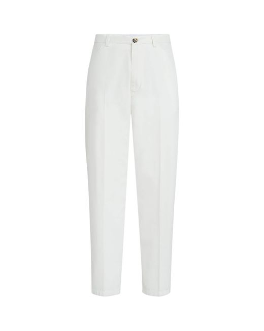 Brunello Cucinelli White Cotton Gabardine Tailored Trousers for men