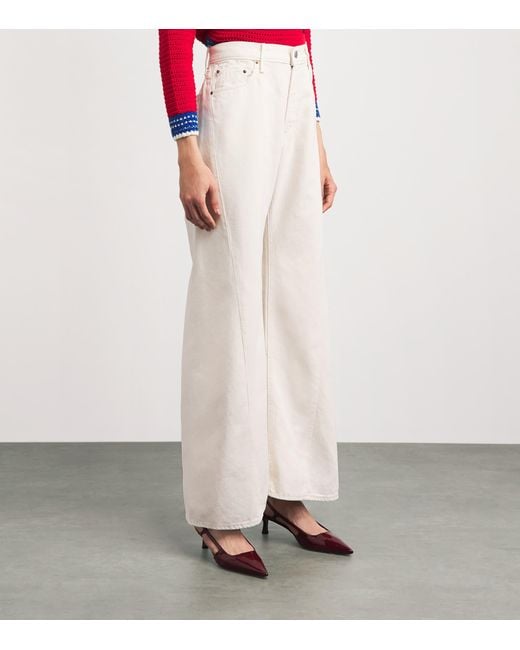 Mother White The Lemon Twist Sneak Wide-Leg Jeans