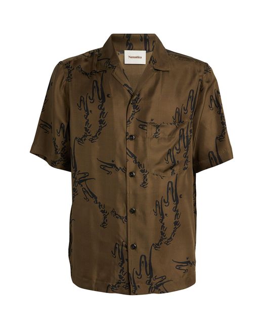 Nanushka Green Silk Printed Bodil Short-sleeve Shirt for men