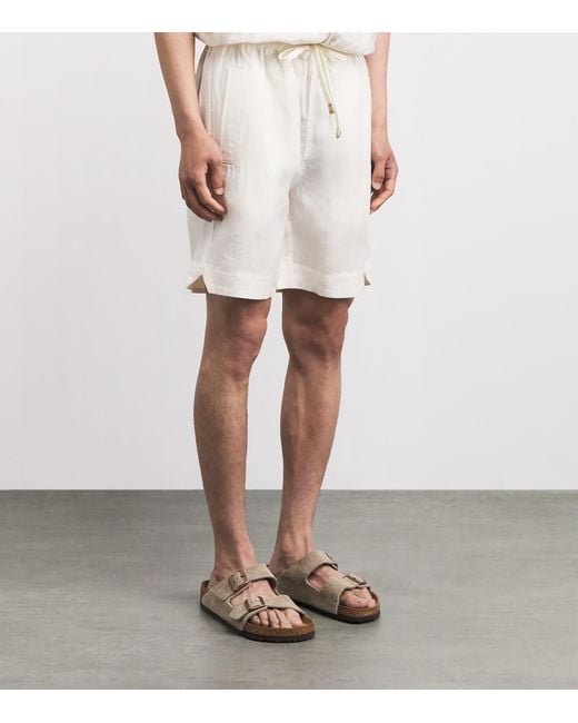 Eleventy White Linen Drawstring Bermuda Shorts for men