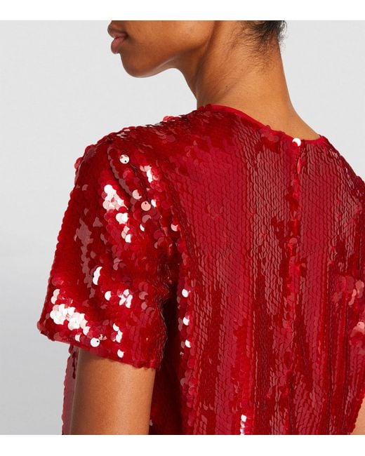 Staud Red Sequinned Quincy Top