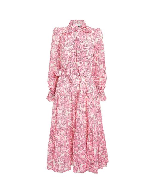 ME+EM Pink Me+em Silk-cotton Floral Print Midi Dress